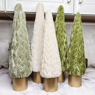 Luxury CHristmas Dinner table centerpieces. High end artificial christmas tree decorations.
White Velvet Tree Decor.
Green Velvet Trees.