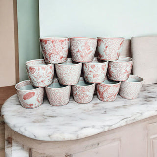 hand painted cachepots pink and white