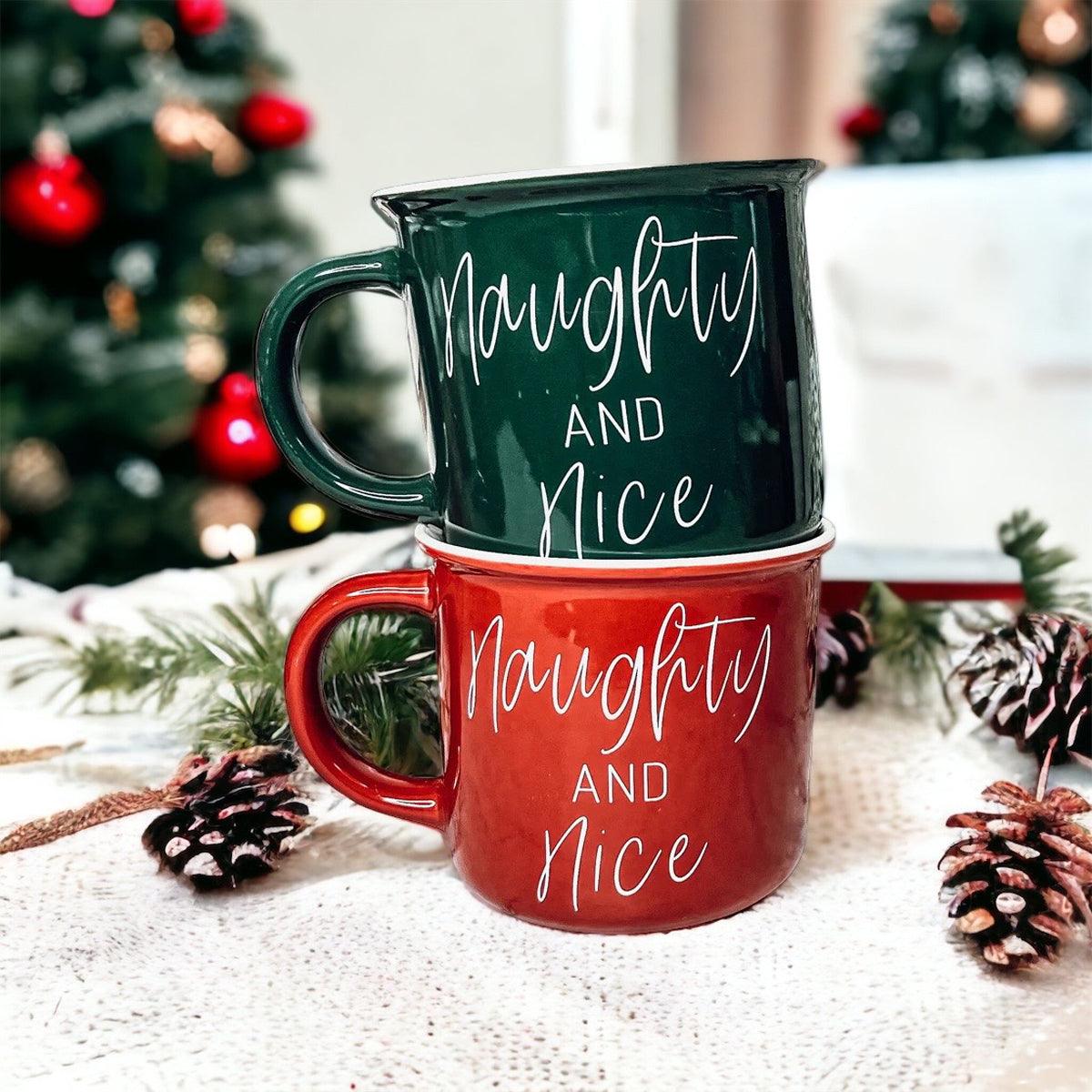 Naughty & Nice Personalized Christmas Coffee Mugs Set