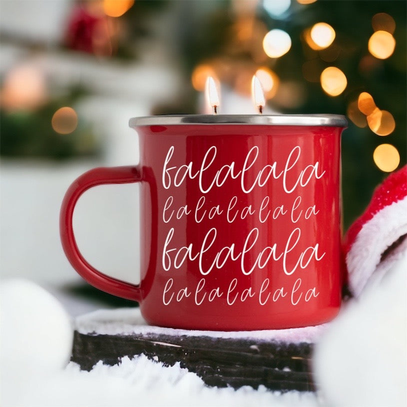 Warm and Cozy Campfire Mug Christmas Mug Holiday Coffee Mug Holiday Decor  Red Campfire Mug Enamel Mug Christmas Coffee Cup 