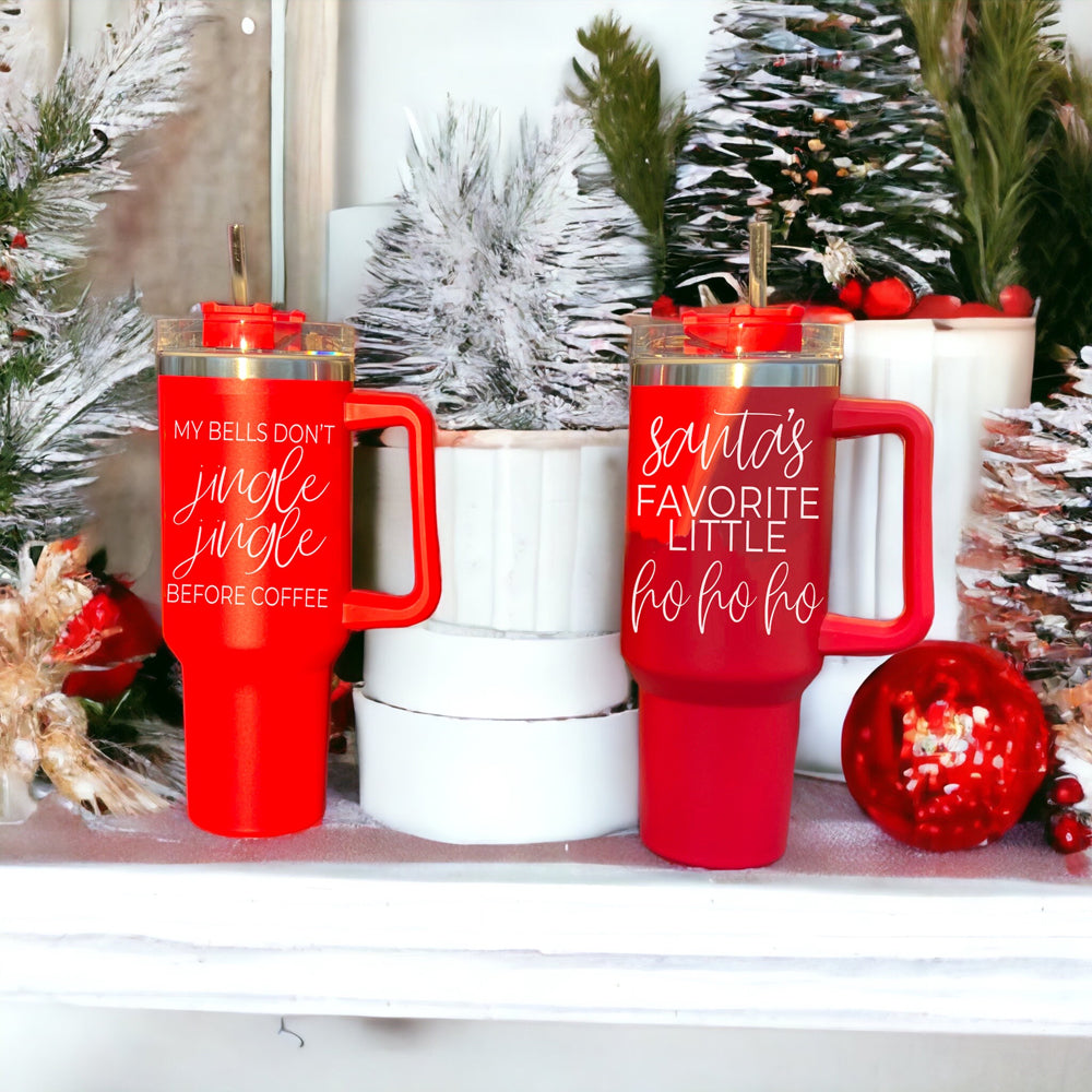 Christmas Cups, Holiday Coffee Mugs with Lid & Straws, Funny Glass