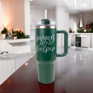 Christmas Tumblers that are green 40 oz with straw and lid.  Funny Christmas Travel mugs for moms