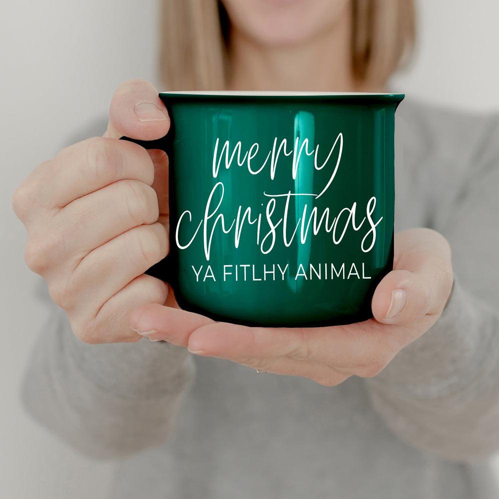 Merry Christmas Ya Filthy Animal Travel Coffee Mug – Turquoise and Tequila