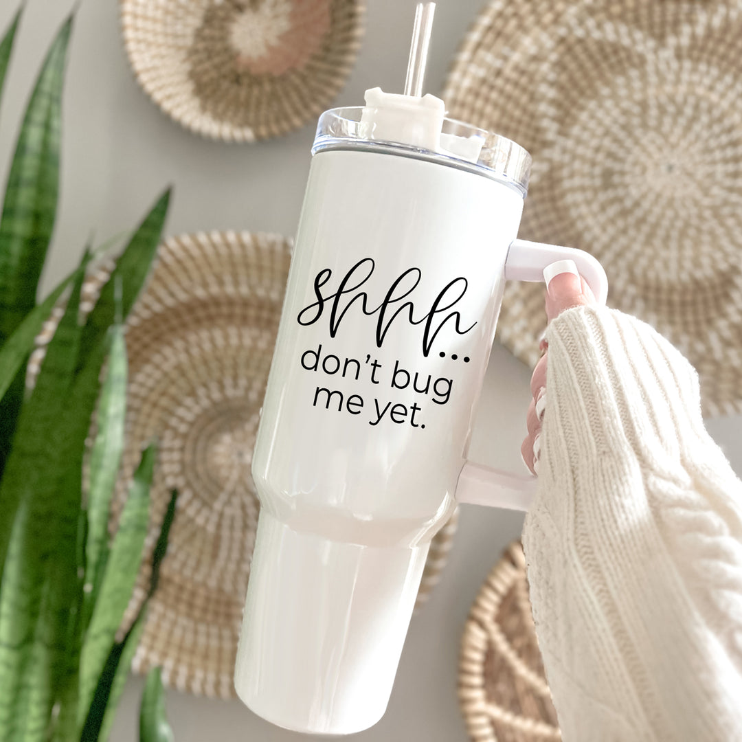 Travel Mugs with Handle, Lid and Straw in Cream - Funny Mom Mugs