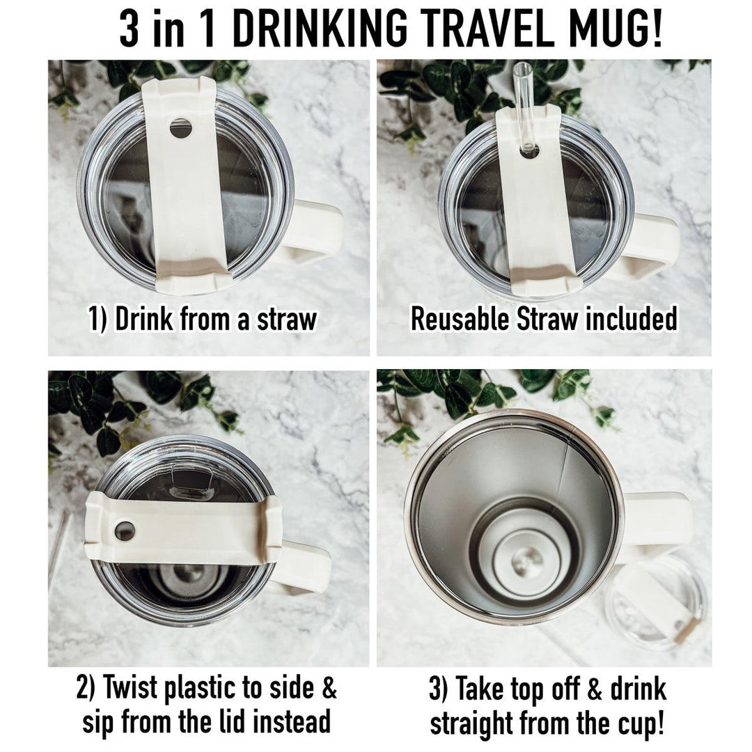 Travel Mug with Lid & Reusable Straw