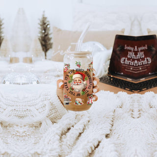 Christmas glass cup with lid and straw
Christmas tree glass cup with straw