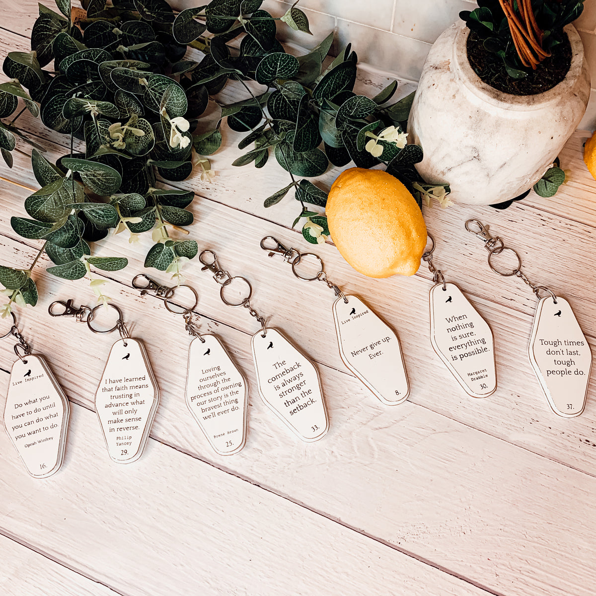 GIA Roma Inspirational Stocking Stuffer Gifts - Wooden Keychains w/ Motivational Words - Maya Angelou Quote Gifts Alone
